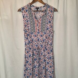 Talbots Womens Floral Paisley Sleeveless Maxi Dress Blue Red Size 8 Pockets